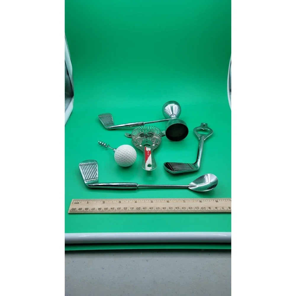 Set Of 5 Barware Bar tools Silvertone CHROME JAPAN‎ Vtg MCM Golf club handles